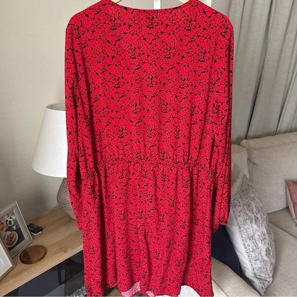 Gap Women’s Dress XXL Red/black Cottage Floral Elastic Waist Puff Sleeve V Neck - Picture 5 of 9